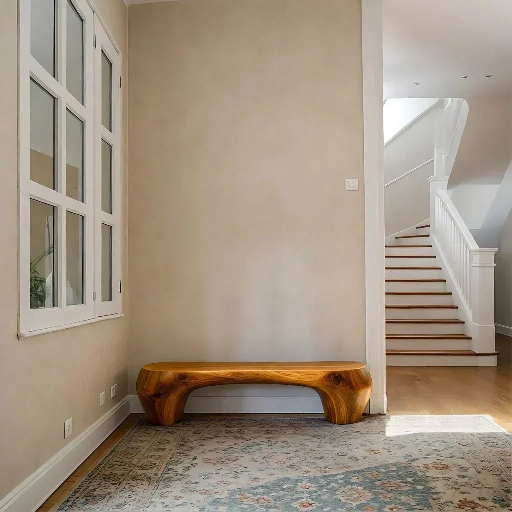 Curved Minimalist Bench in Natural Solid Wood – Soft Arch Form - Elitegemse - View 8