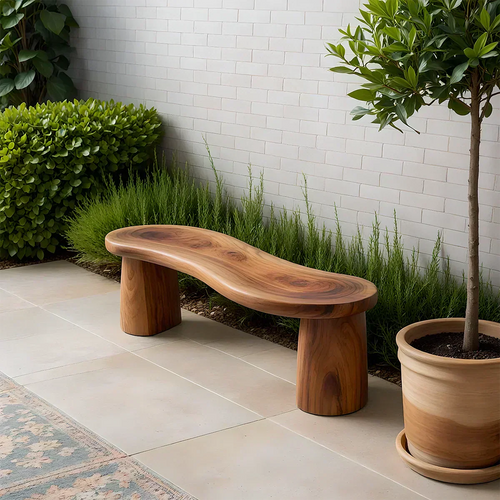 Curved Sculptural Solid Wood Bench – Soft Flow Form - Elitegemse