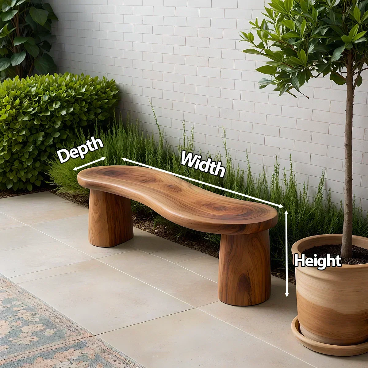 Curved Sculptural Solid Wood Bench – Soft Flow Form - Elitegemse - View 5