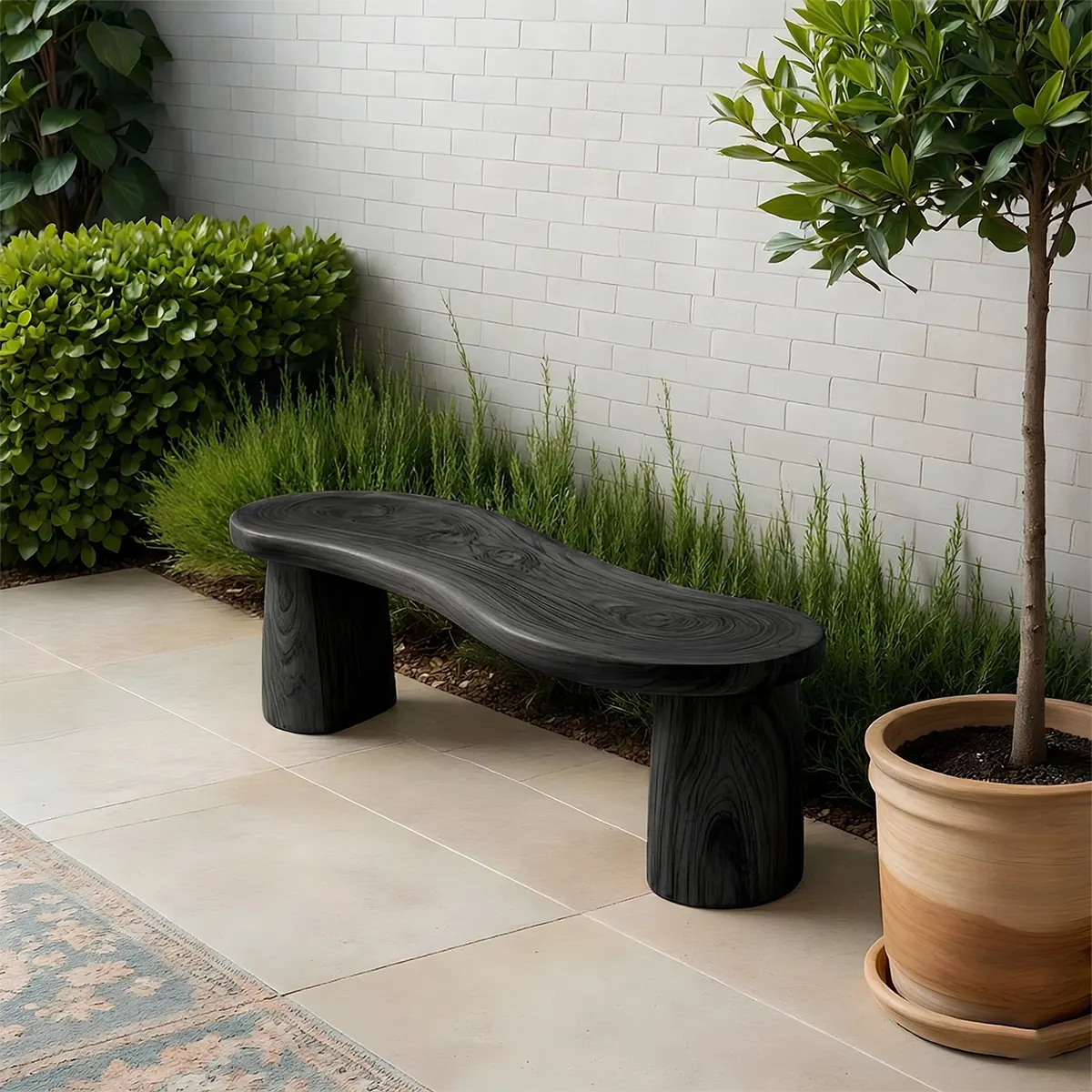 Curved Sculptural Solid Wood Bench – Soft Flow Form - Elitegemse - View 8