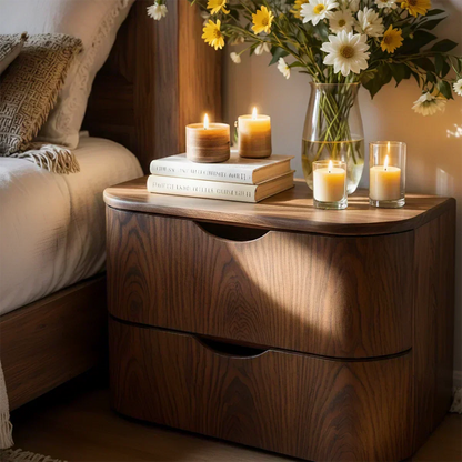 Curved Solid Wood Nightstand – Two-Drawer Minimalist Design - Elitegemse - View 4