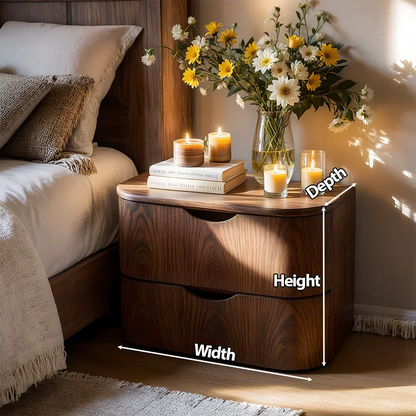 Curved Solid Wood Nightstand – Two-Drawer Minimalist Design - Elitegemse - View 6