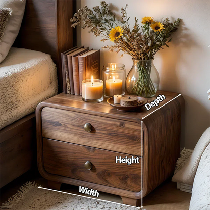 Curved Solid Wood Nightstand with Two Drawers - Elitegemse - View 5