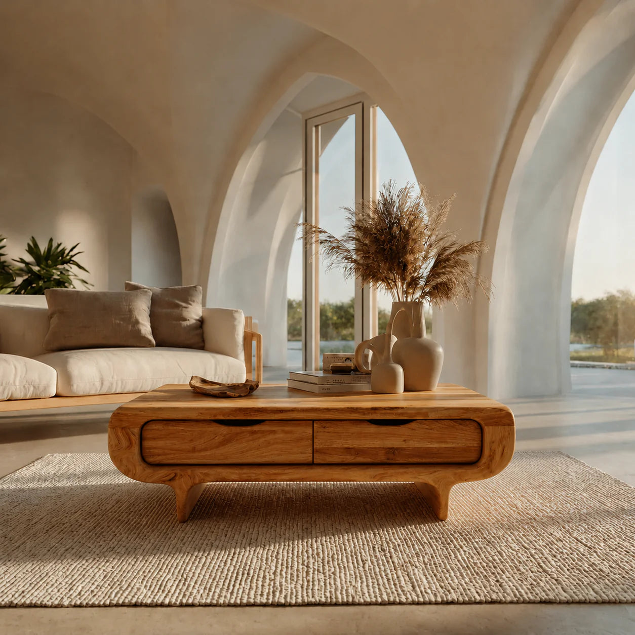 Farmhouse Drawer Coffee Table in Natural Solid Wood - Elitegemse - View 11