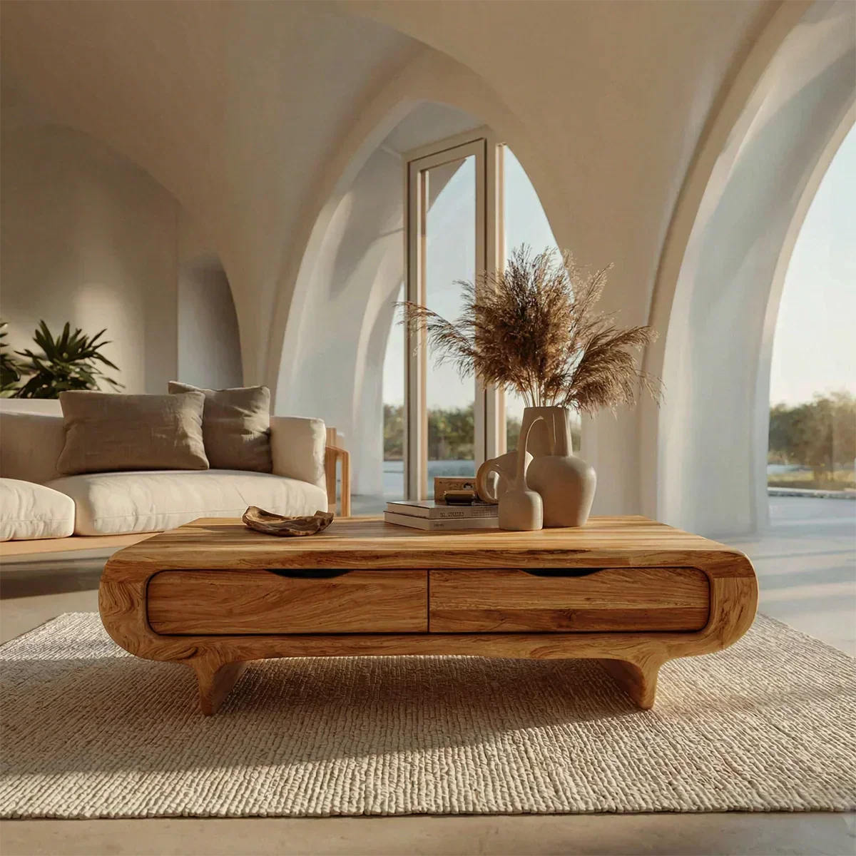 Farmhouse Drawer Coffee Table in Natural Solid Wood - Elitegemse - View 3