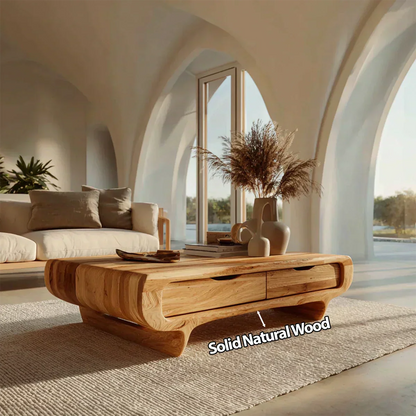 Farmhouse Drawer Coffee Table in Natural Solid Wood - Elitegemse - View 5