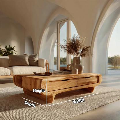 Farmhouse Drawer Coffee Table in Natural Solid Wood - Elitegemse - View 6