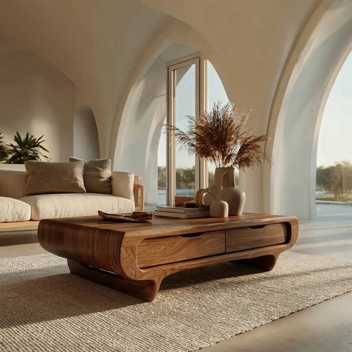 Farmhouse Drawer Coffee Table in Natural Solid Wood - Elitegemse - View 7