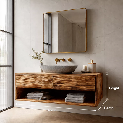 Floating Bathroom Vanity with Sculptural Wave Drawers and Open Shelf - Elitegemse - 5