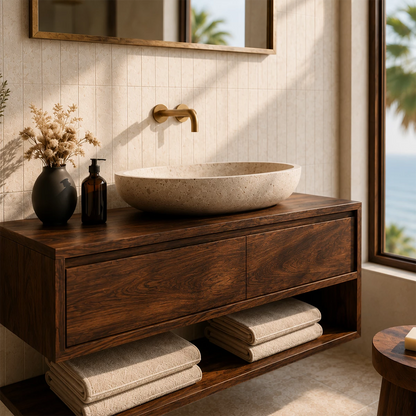 Floating Bathroom Vanity with Two Drawers and Open Shelf Storage Cabinet - Elitegemse - 1