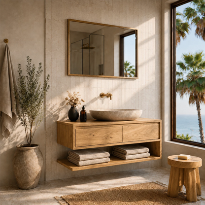 Floating Bathroom Vanity with Two Drawers and Open Shelf Storage Cabinet - Elitegemse - 10