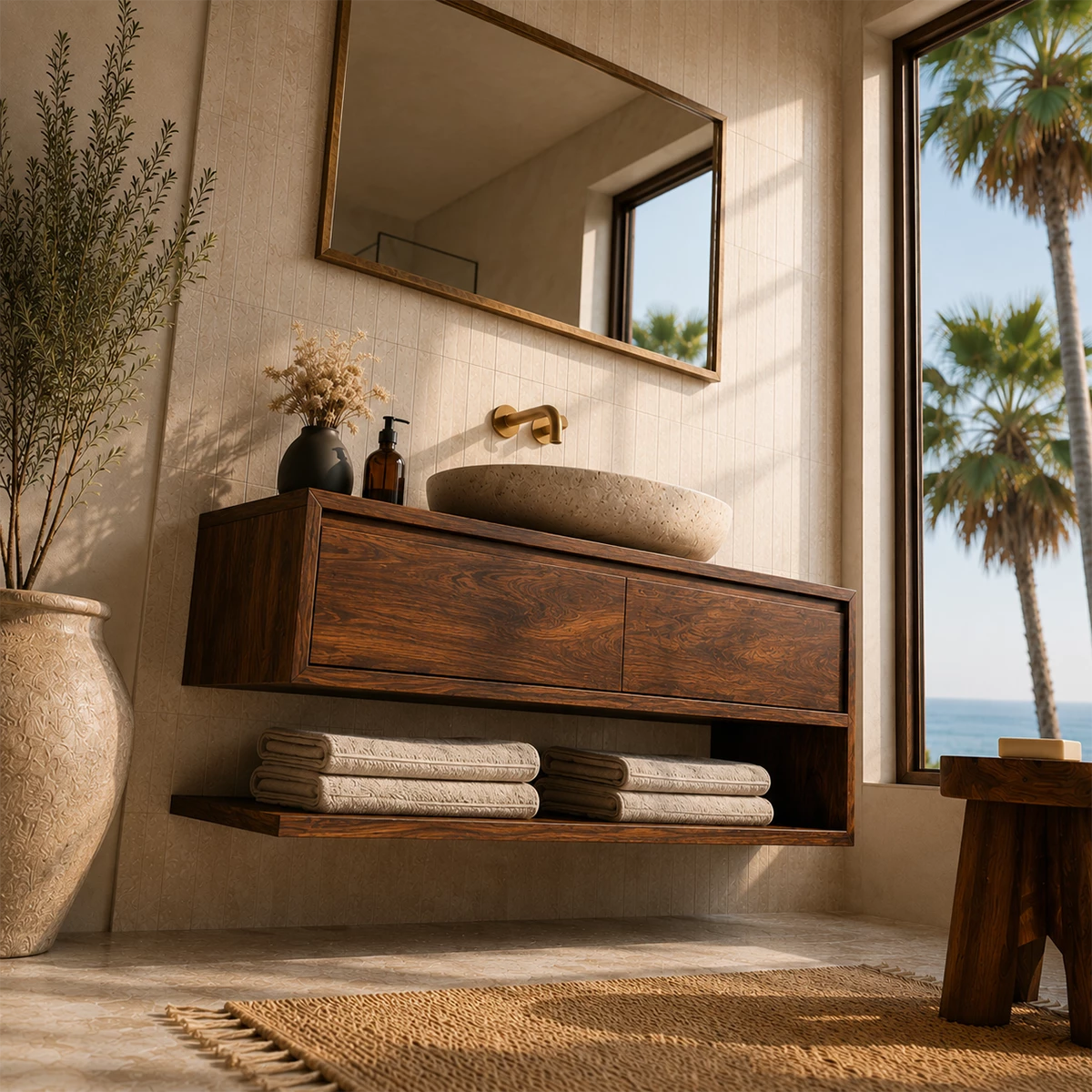 Floating Bathroom Vanity with Two Drawers and Open Shelf Storage Cabinet - Elitegemse - 3