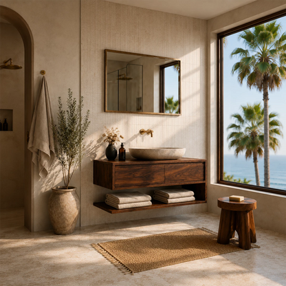 Floating Bathroom Vanity with Two Drawers and Open Shelf Storage Cabinet - Elitegemse - 4