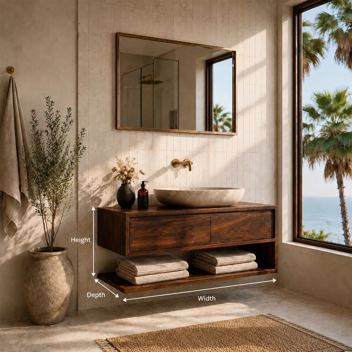 Floating Bathroom Vanity with Two Drawers and Open Shelf Storage Cabinet - Elitegemse - 5