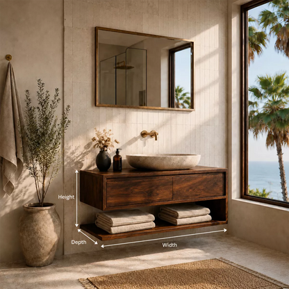 Floating Bathroom Vanity with Two Drawers and Open Shelf Storage Cabinet - Elitegemse - 5