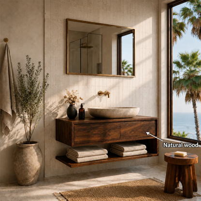 Floating Bathroom Vanity with Two Drawers and Open Shelf Storage Cabinet - Elitegemse - 6
