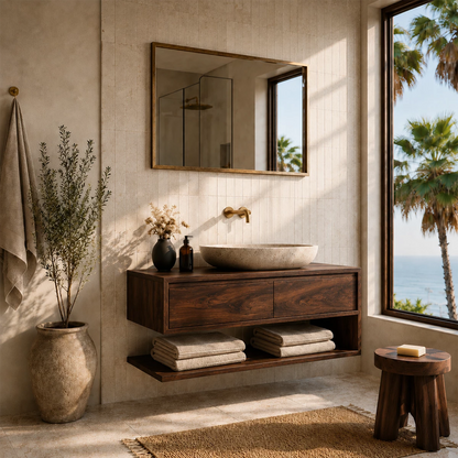Floating Bathroom Vanity with Two Drawers and Open Shelf Storage Cabinet - Elitegemse - 7