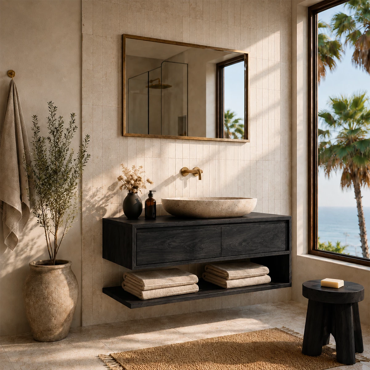 Floating Bathroom Vanity with Two Drawers and Open Shelf Storage Cabinet - Elitegemse - 8