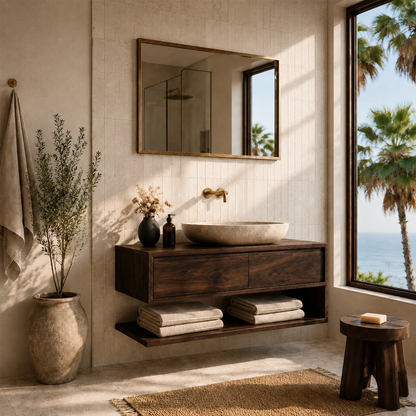 Floating Bathroom Vanity with Two Drawers and Open Shelf Storage Cabinet - Elitegemse - 9