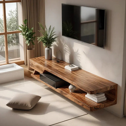 Floating Solid Wood TV Stand – Minimal Organic Modern Wall-Mounted Console - Elitegemse - View 3