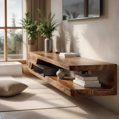 Floating Solid Wood TV Stand – Minimal Organic Modern Wall-Mounted Console - Elitegemse - View 4