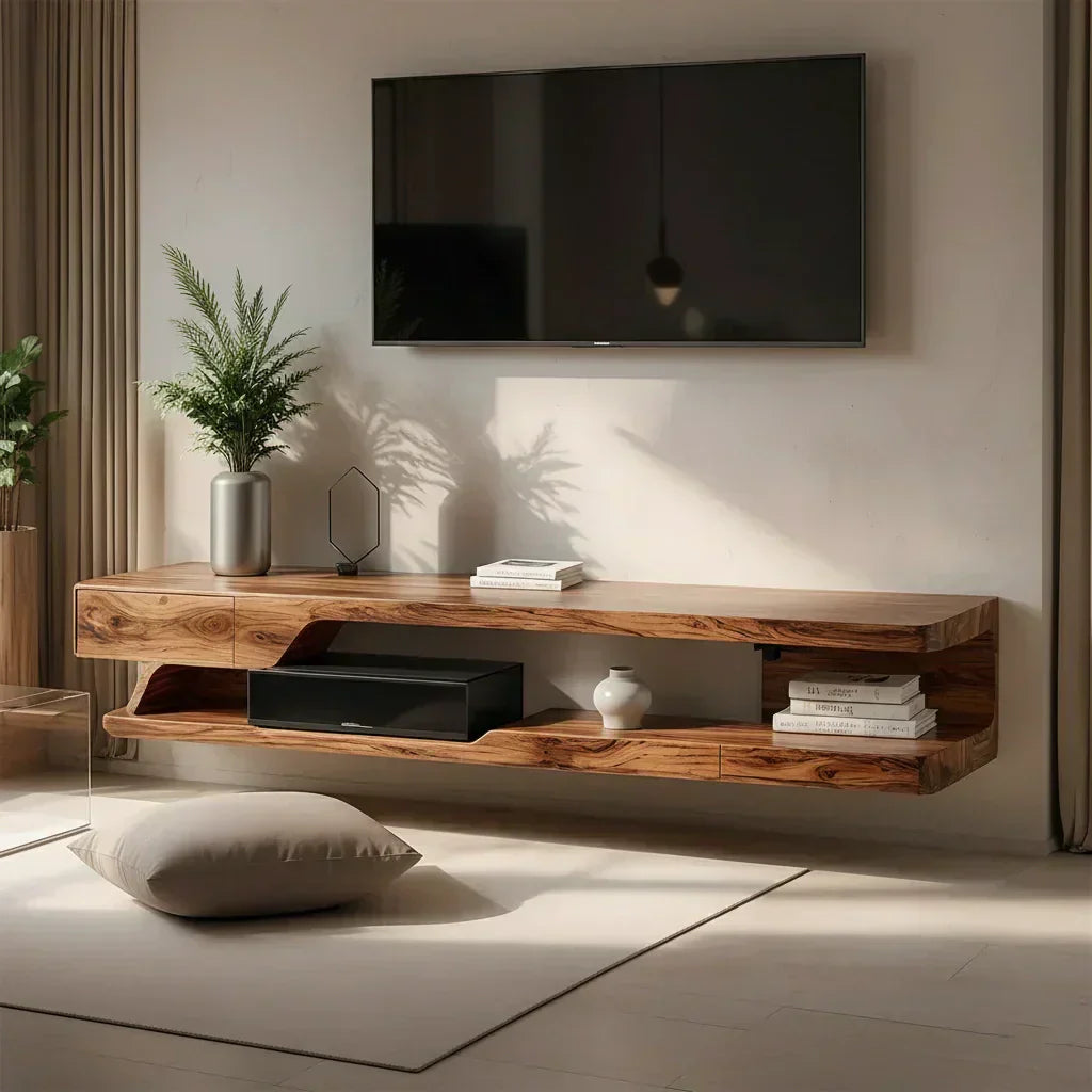 Floating Solid Wood TV Stand – Minimal Organic Modern Wall-Mounted Console - Elitegemse - View 5
