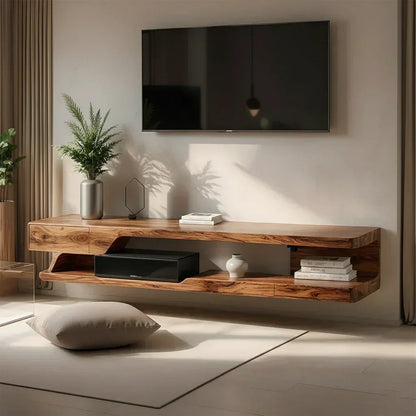 Floating Solid Wood TV Stand – Minimal Organic Modern Wall-Mounted Console - Elitegemse - View 5