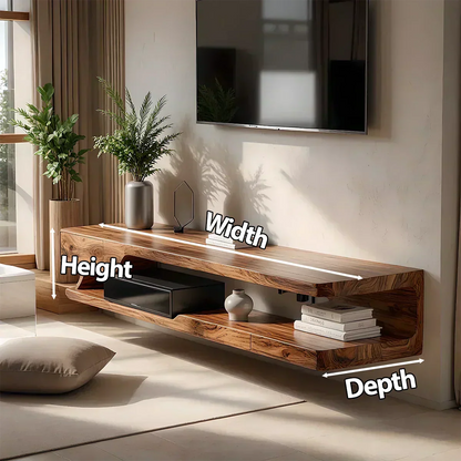 Floating Solid Wood TV Stand – Minimal Organic Modern Wall-Mounted Console - Elitegemse - View 7