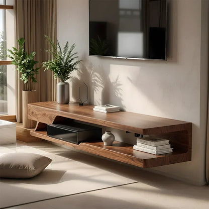 Floating Solid Wood TV Stand – Minimal Organic Modern Wall-Mounted Console - Elitegemse - View 8