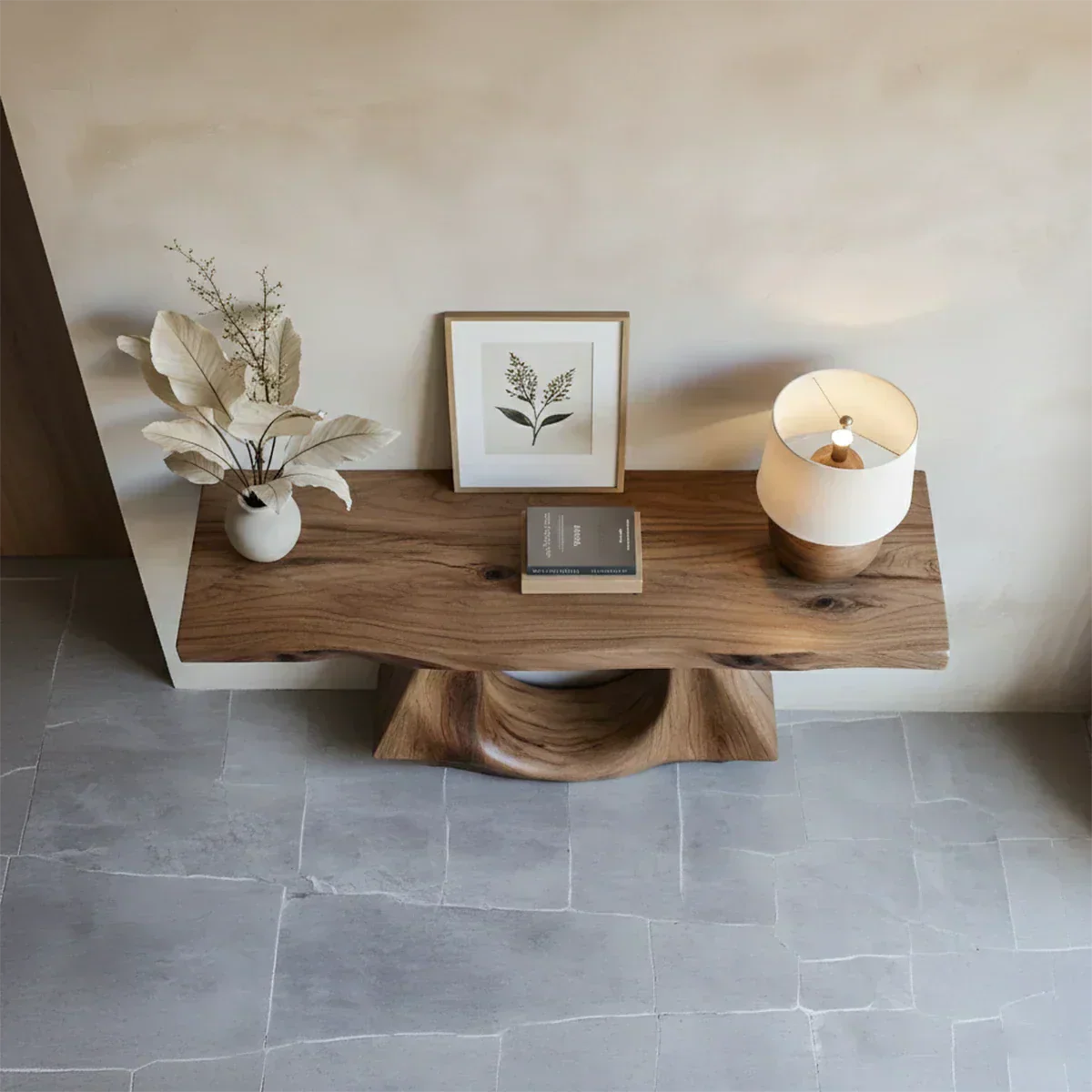 Handcrafted Solid Wood Console Table with Sculptural Twin-Base Design - Elitegemse - View 3
