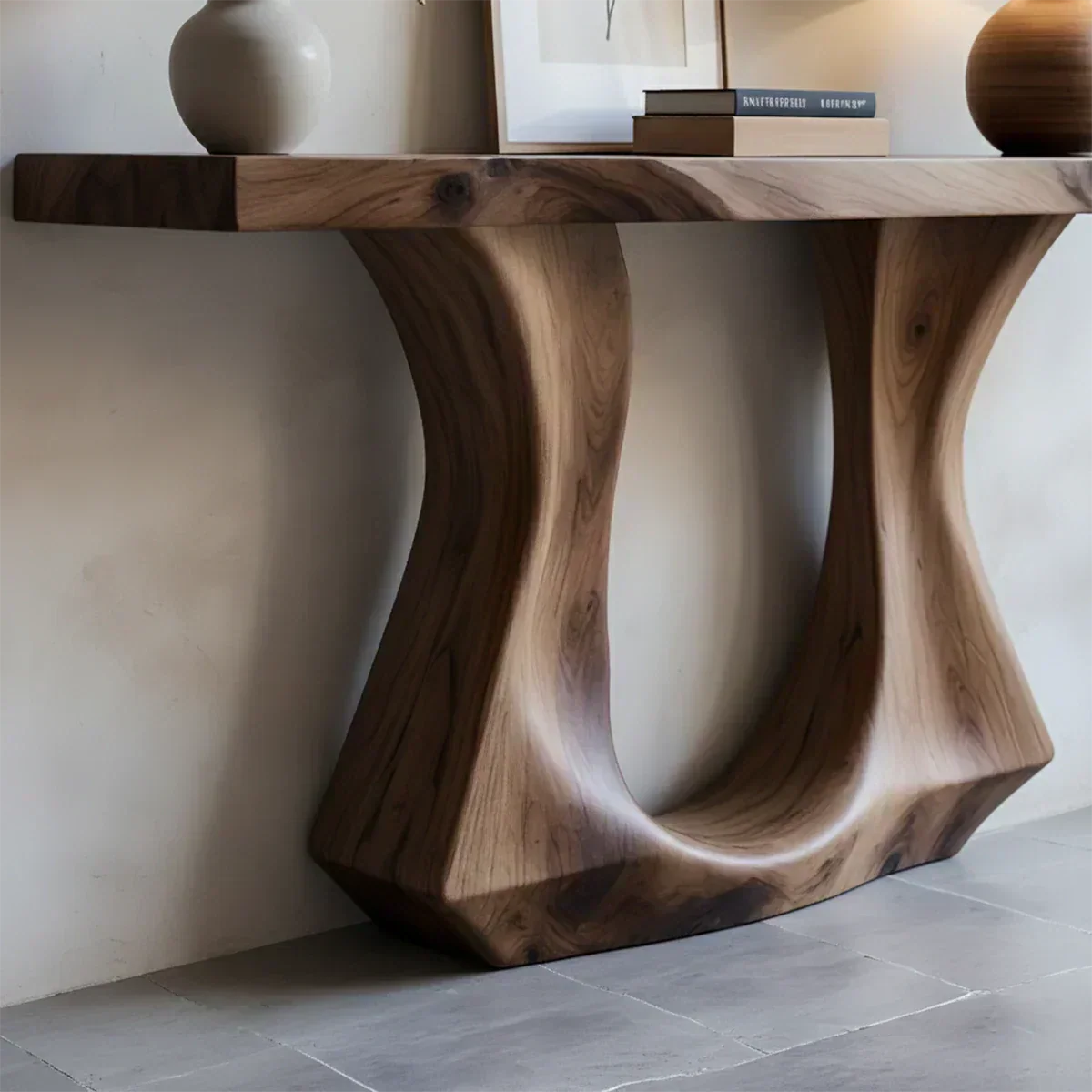 Handcrafted Solid Wood Console Table with Sculptural Twin-Base Design - Elitegemse - View 4
