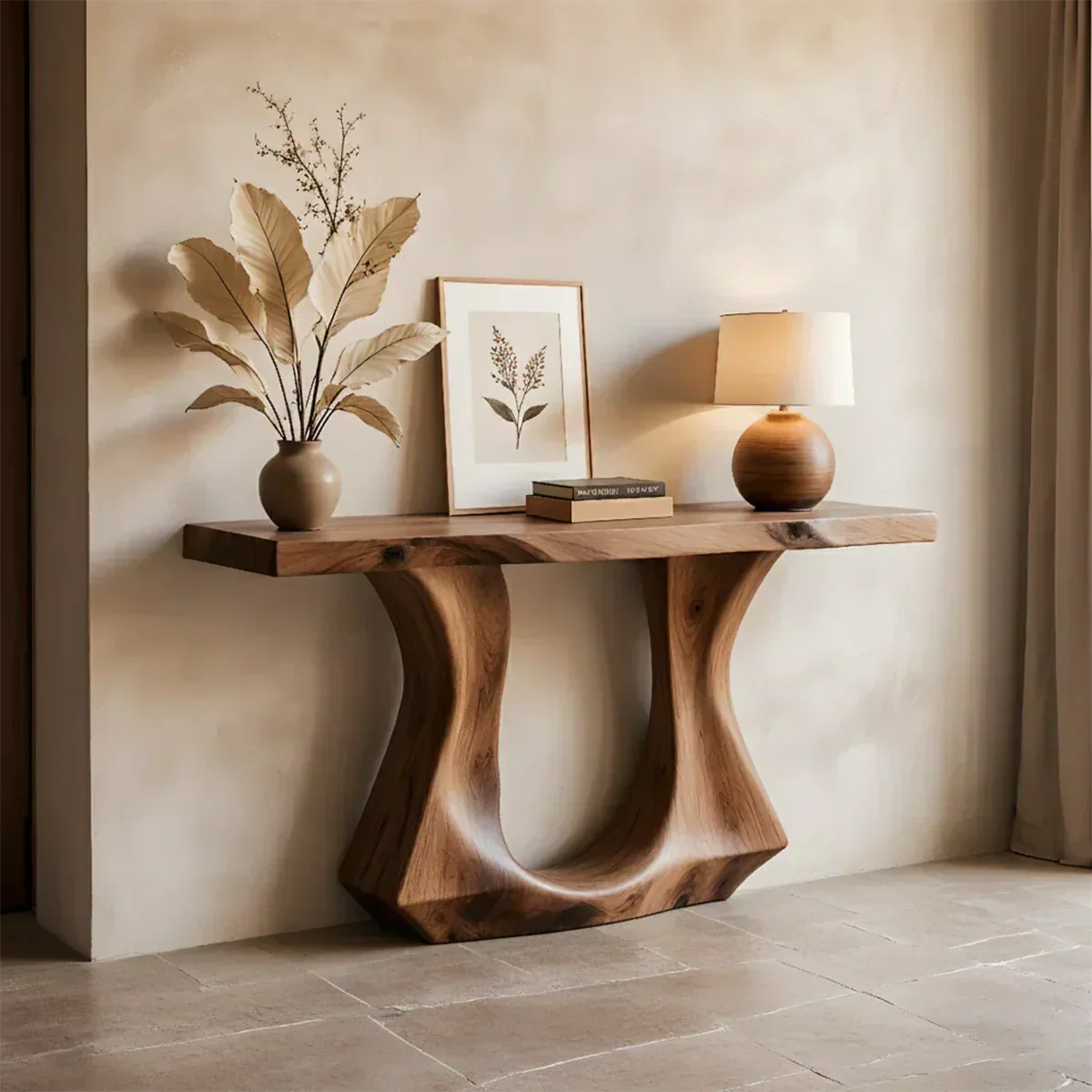 Handcrafted Solid Wood Console Table with Sculptural Twin-Base Design - Elitegemse - View 8