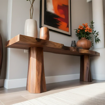 Handcrafted Solid Wood Console Table with Sculpted Block Legs - Elitegemse - View 2