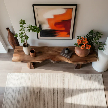Handcrafted Solid Wood Console Table with Sculpted Block Legs - Elitegemse - View 4