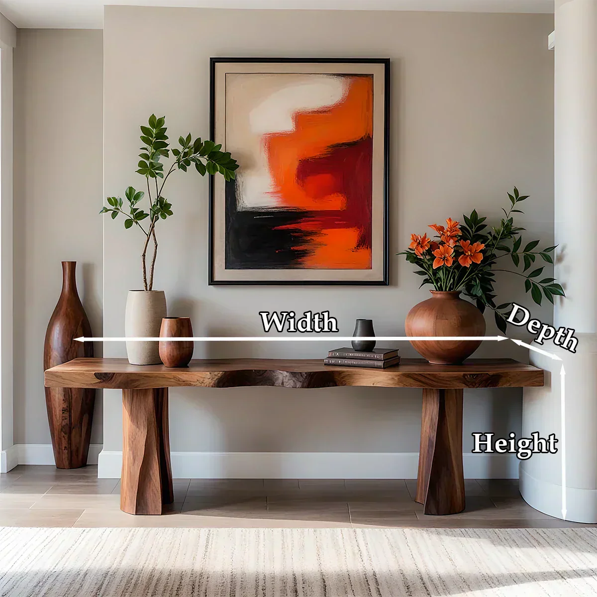Handcrafted Solid Wood Console Table with Sculpted Block Legs - Elitegemse - View 6