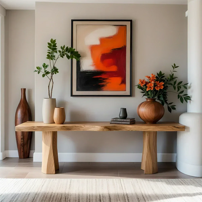 Handcrafted Solid Wood Console Table with Sculpted Block Legs - Elitegemse - View 8