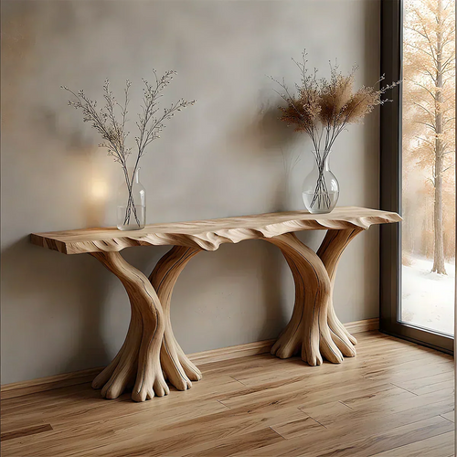 Handcrafted Solid Wood Triple-Root Sculptural Console Table - Elitegemse