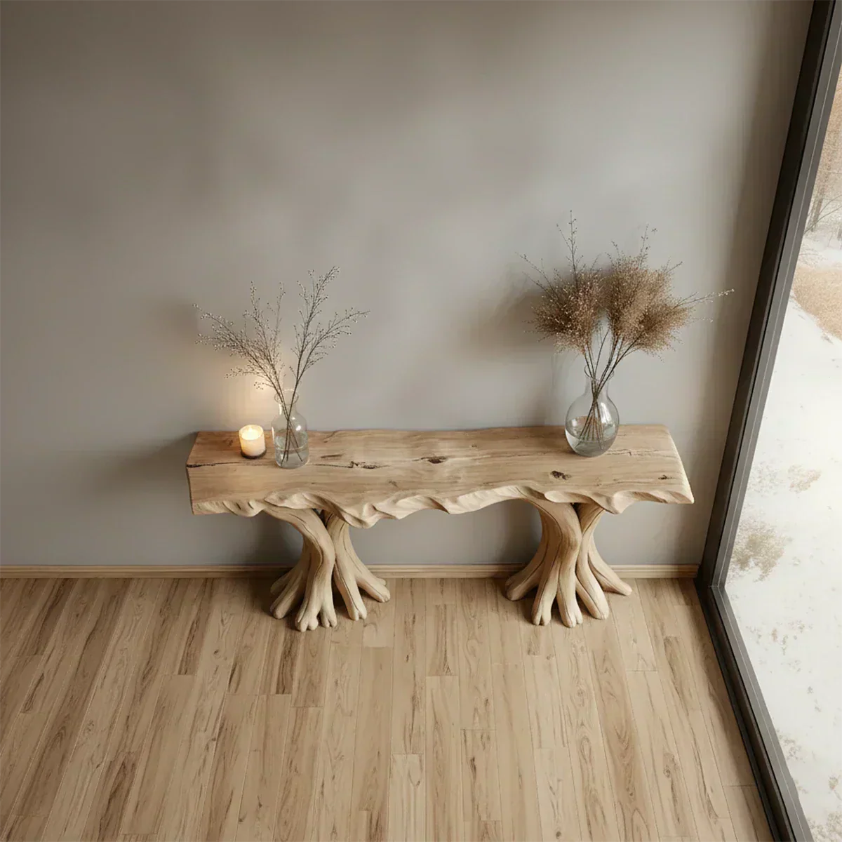 Handcrafted Solid Wood Triple-Root Sculptural Console Table - Elitegemse - View 3