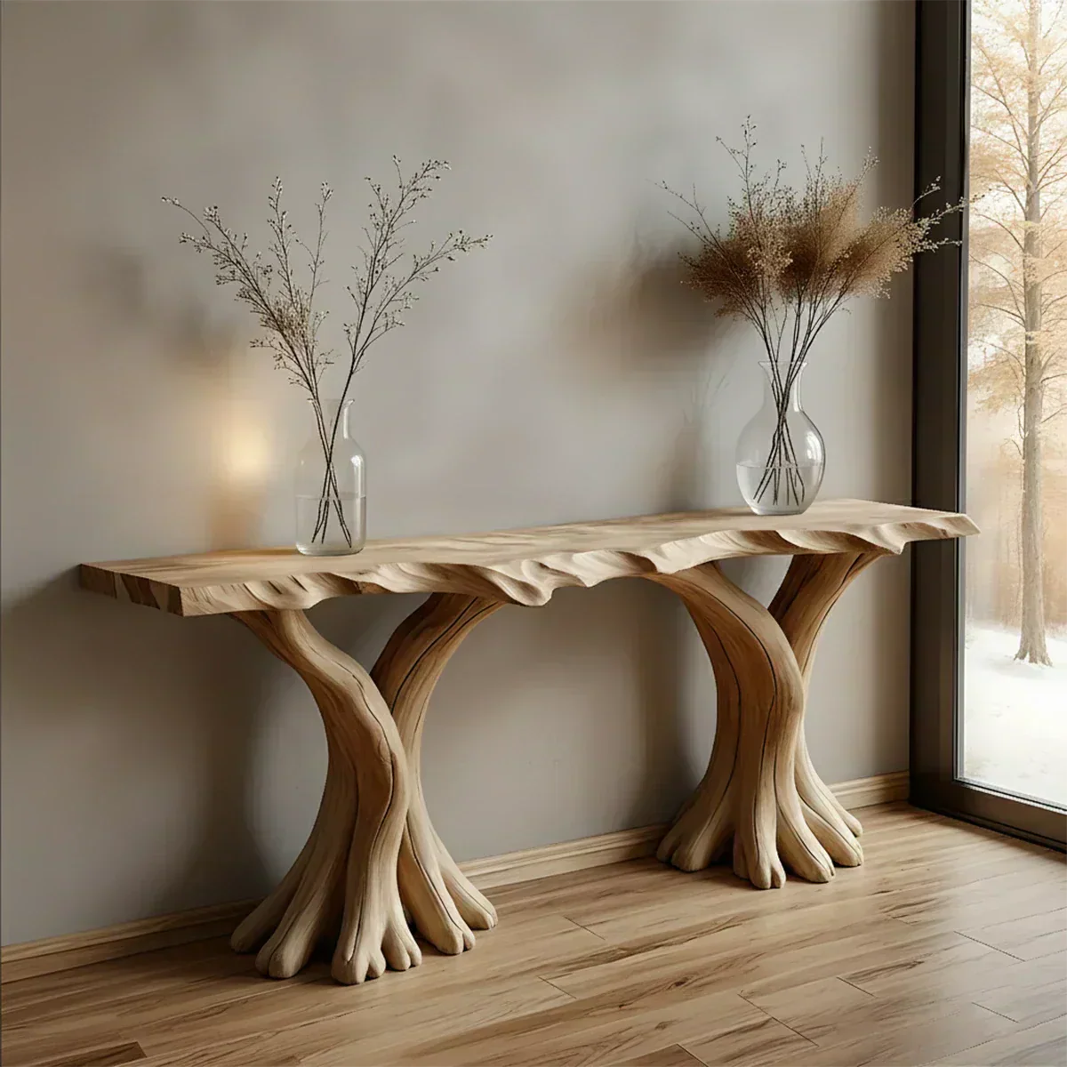 Handcrafted Solid Wood Triple-Root Sculptural Console Table - Elitegemse - View 4