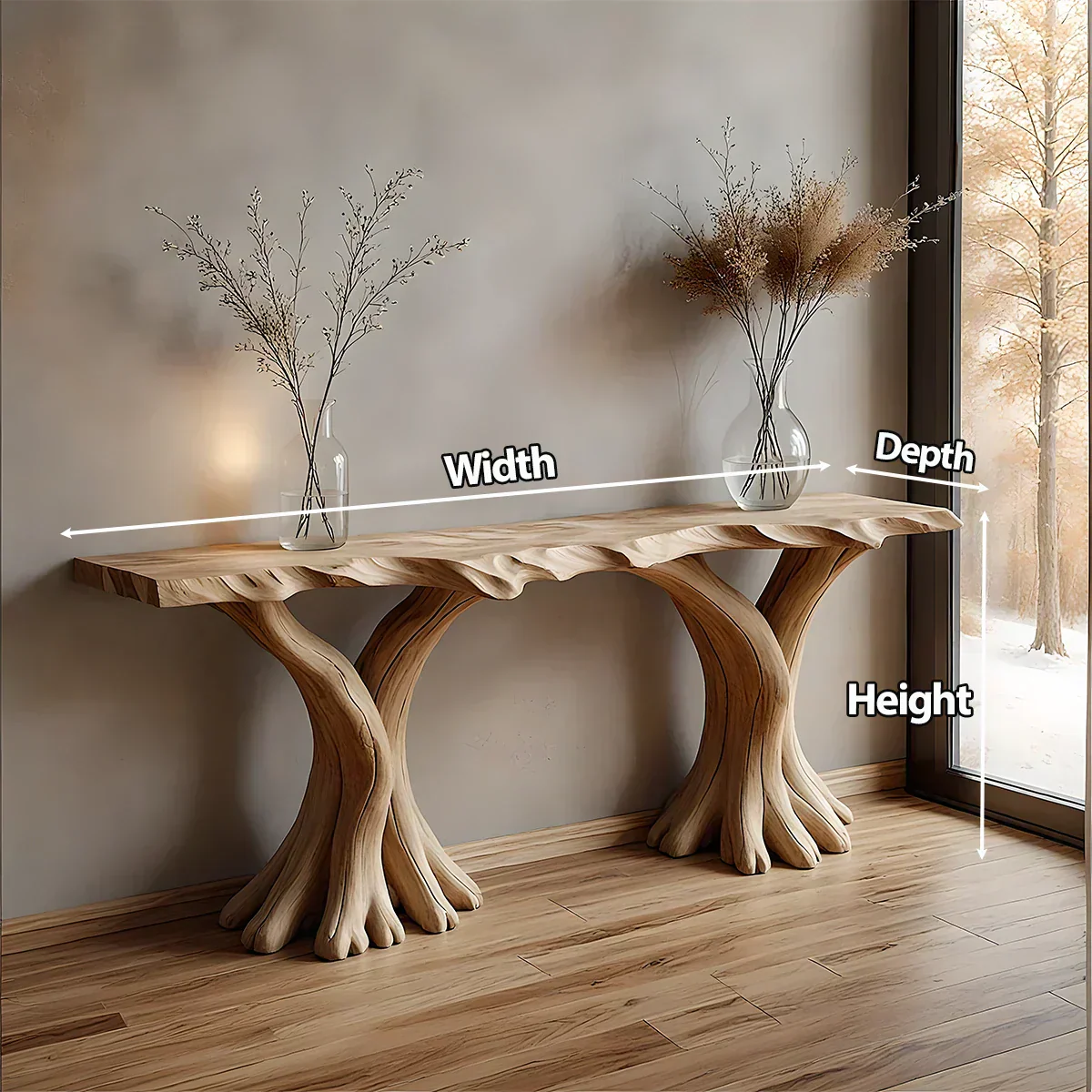 Handcrafted Solid Wood Triple-Root Sculptural Console Table - Elitegemse - View 6