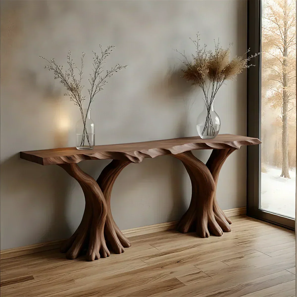 Handcrafted Solid Wood Triple-Root Sculptural Console Table - Elitegemse - View 8
