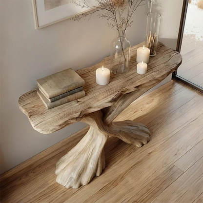 Handcrafted Solid Wood Twisted Sculptural Console – Japandi Art Form - Elitegemse - View 3