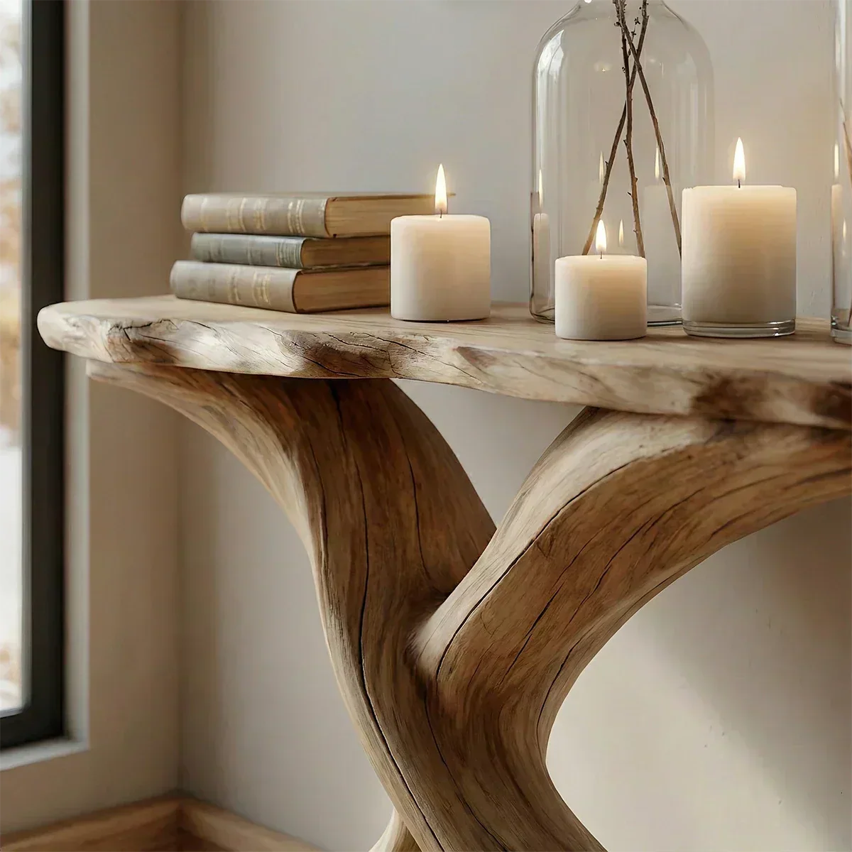 Handcrafted Solid Wood Twisted Sculptural Console – Japandi Art Form - Elitegemse - View 4