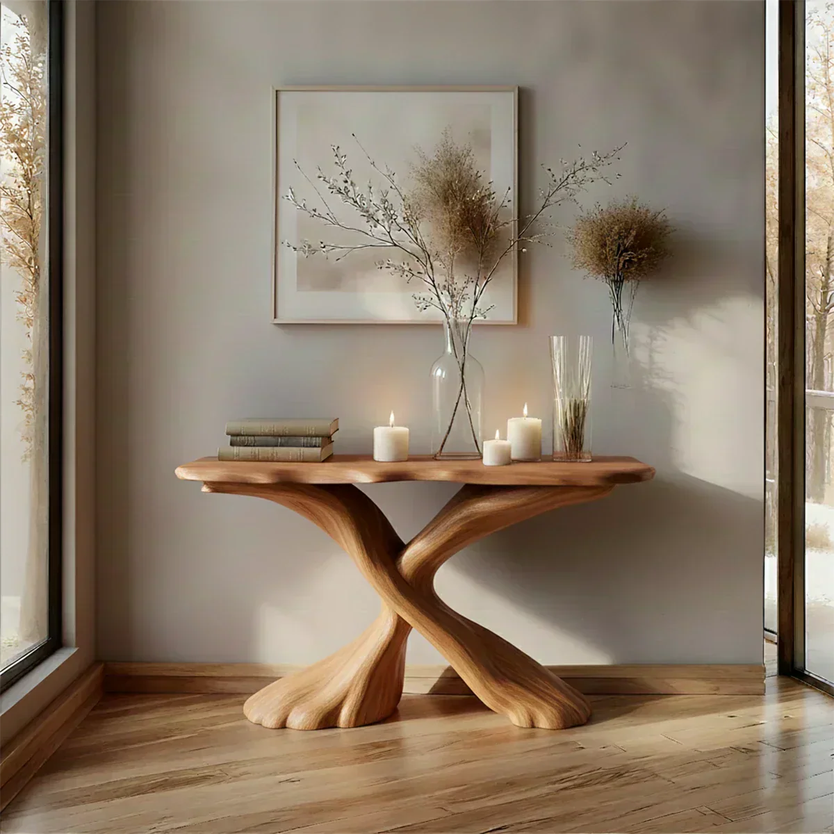 Handcrafted Solid Wood Twisted Sculptural Console – Japandi Art Form - Elitegemse - View 7