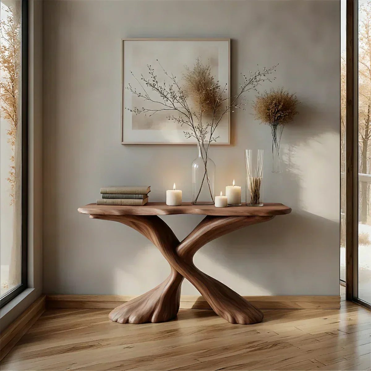 Handcrafted Solid Wood Twisted Sculptural Console – Japandi Art Form - Elitegemse - View 8