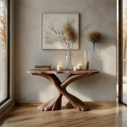 Handcrafted Solid Wood Twisted Sculptural Console – Japandi Art Form - Elitegemse - View 8