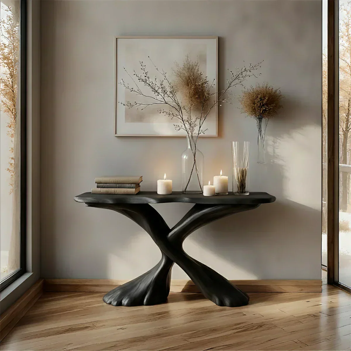 Handcrafted Solid Wood Twisted Sculptural Console – Japandi Art Form - Elitegemse - View 9