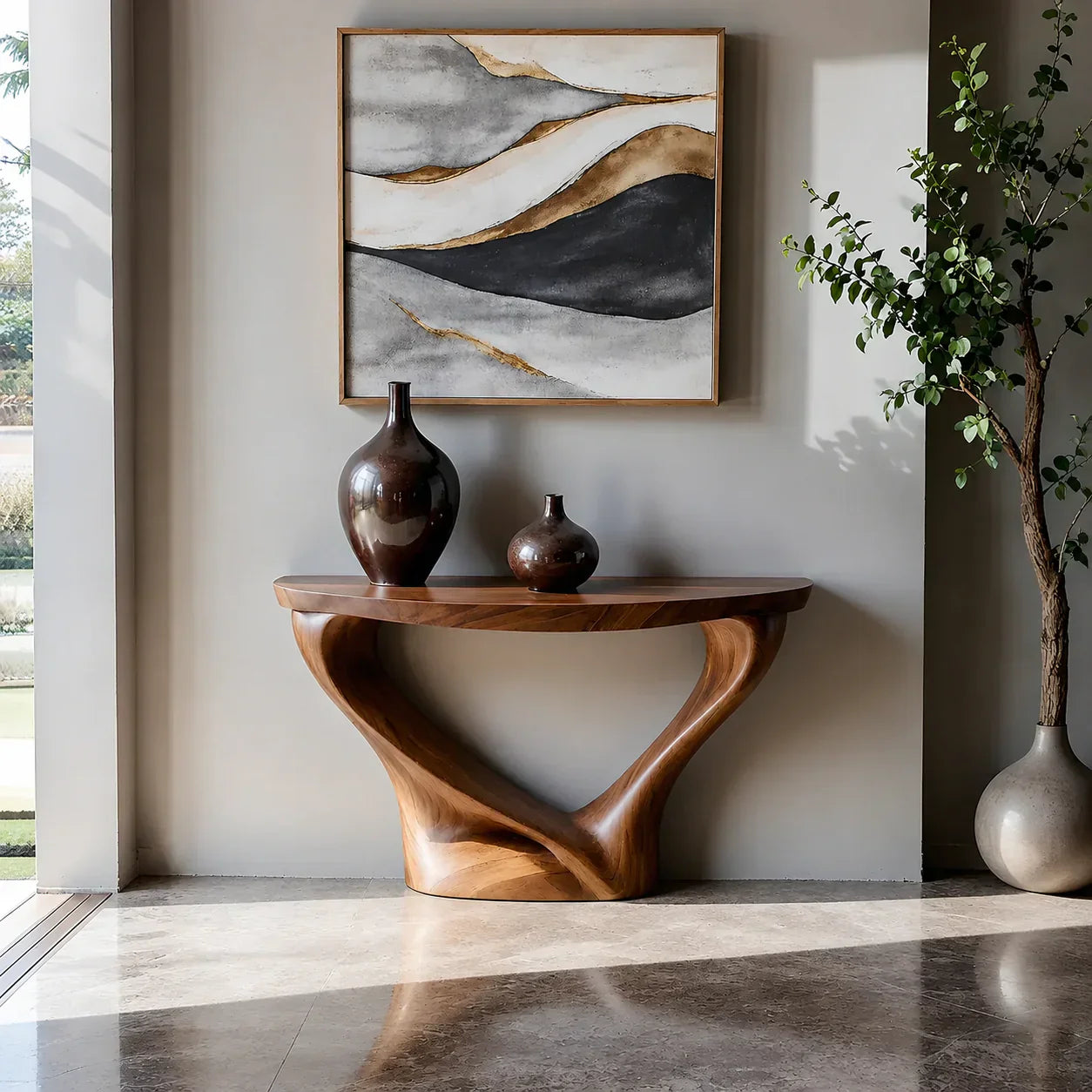 Harmony Arc Walnut Finish Console Table – Handcrafted Elegance - Elitegemse - View 10