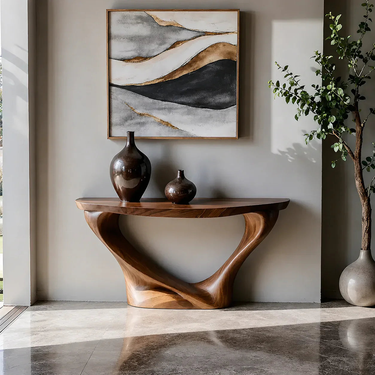 Harmony Arc Walnut Finish Console Table – Handcrafted Elegance - Elitegemse - View 11