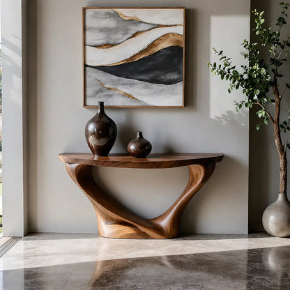Harmony Arc Walnut Finish Console Table – Handcrafted Elegance - Elitegemse - View 11